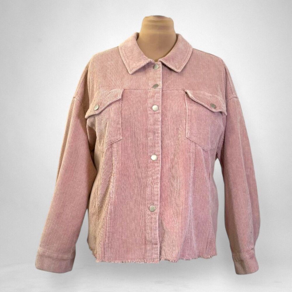 ANDREE Blush Pink Corduroy Raw Edge Jacket Shacket, NWOT Size 2X